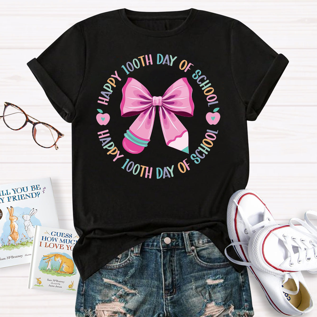 Happy 100th Days Of School Pink Bow Teacher T-Shirt