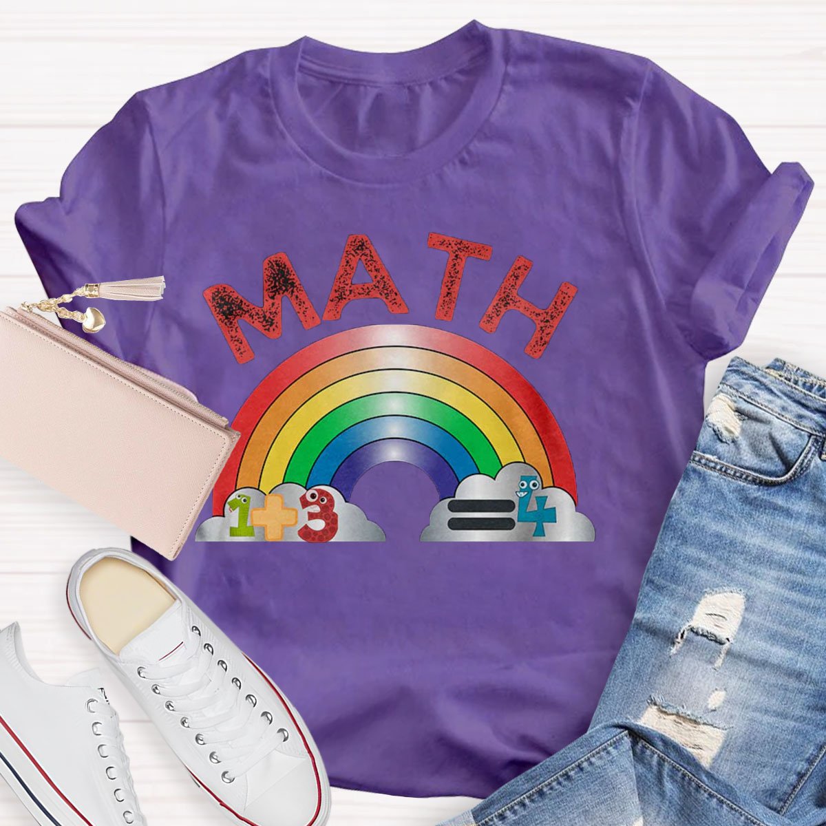 Math Teacher With Rainbow Print Short Sleeve T-shirt