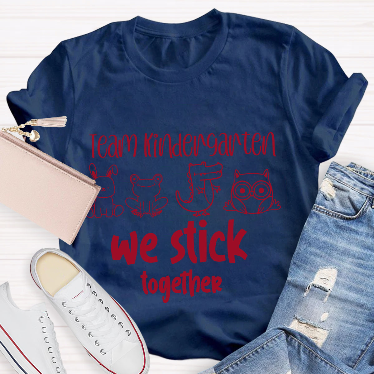 Personalized Grade Kindergarten Team We Stick Together T-Shirt
