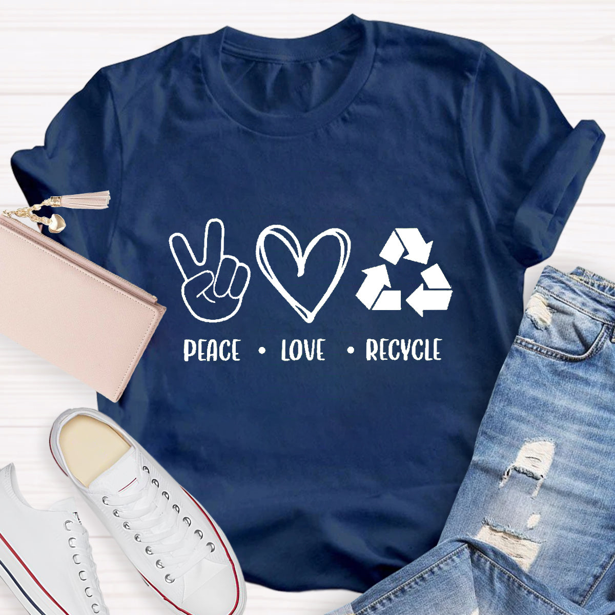 Peace Love Recycle Earth Day T-Shirt