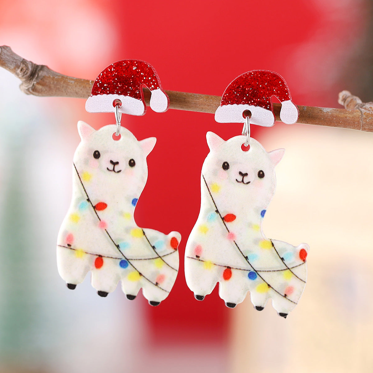 Santa Hat Light Alpaca Pendant Earrings