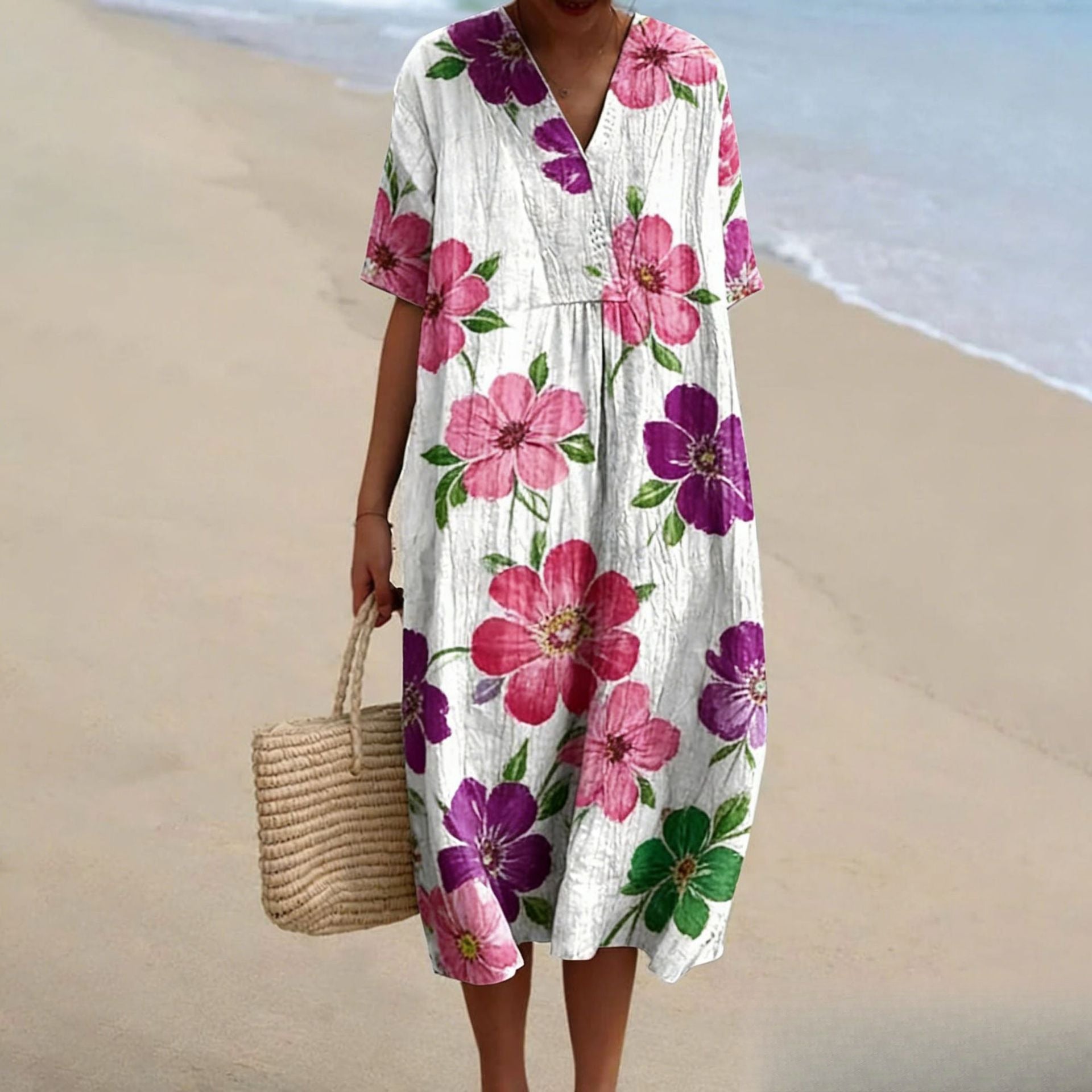 Flowers Plants Teacher V-neck Resort Dress