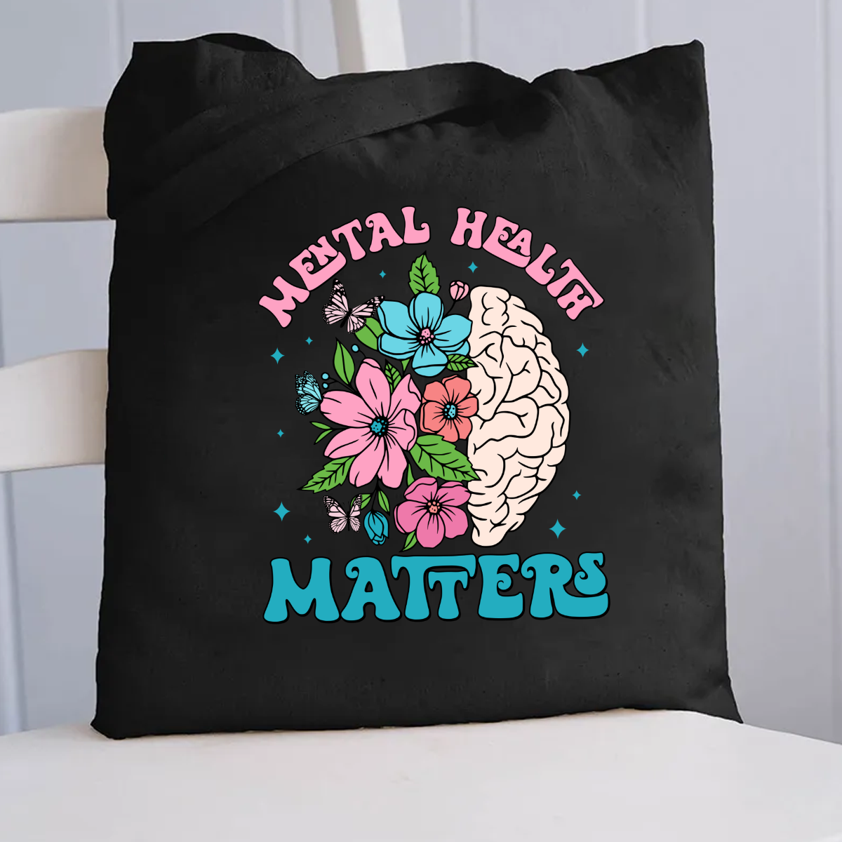 Floral Brain Mental Health Matters Canvas Tote Bag