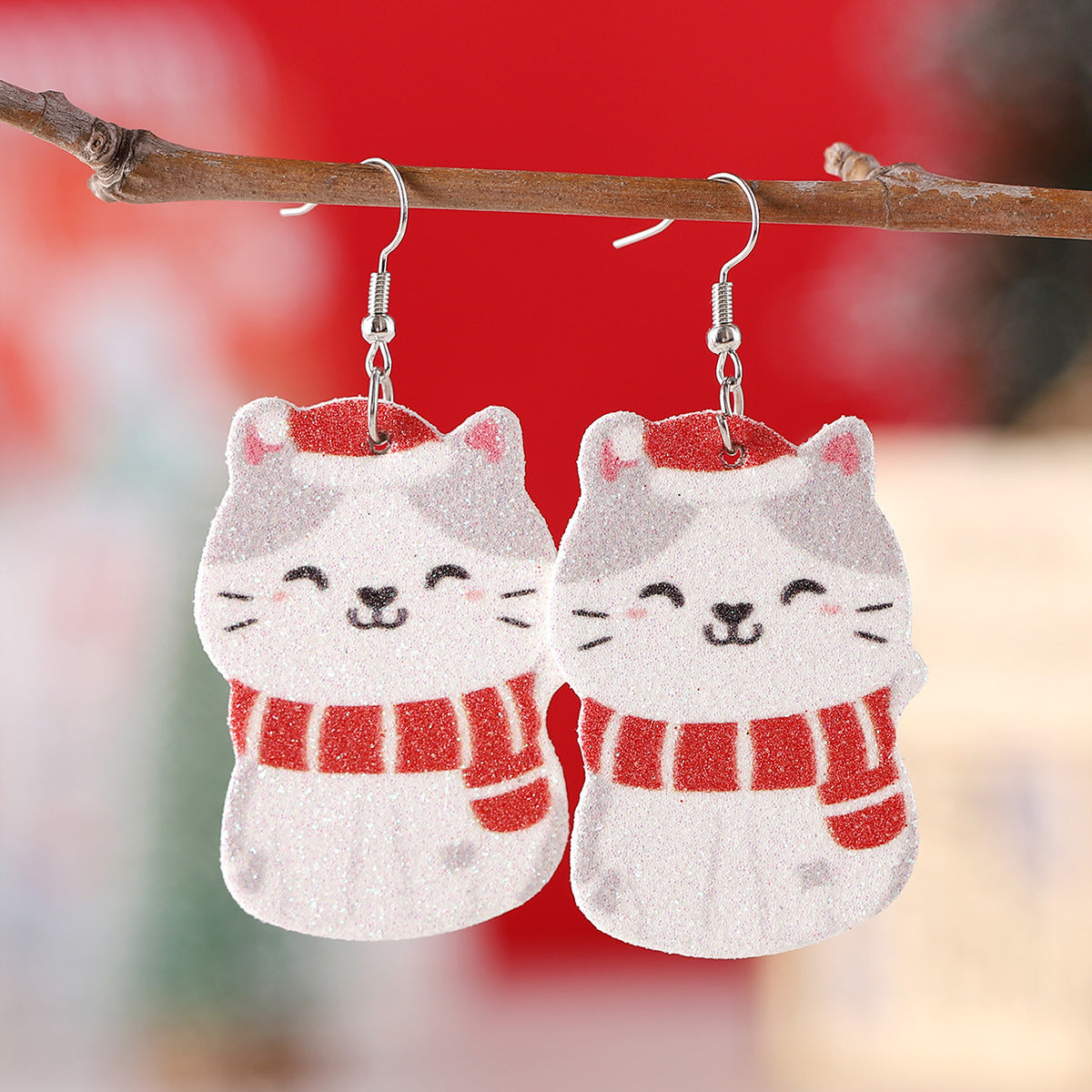 Sequined Snowflake Christmas Tree Light Cat Pendant