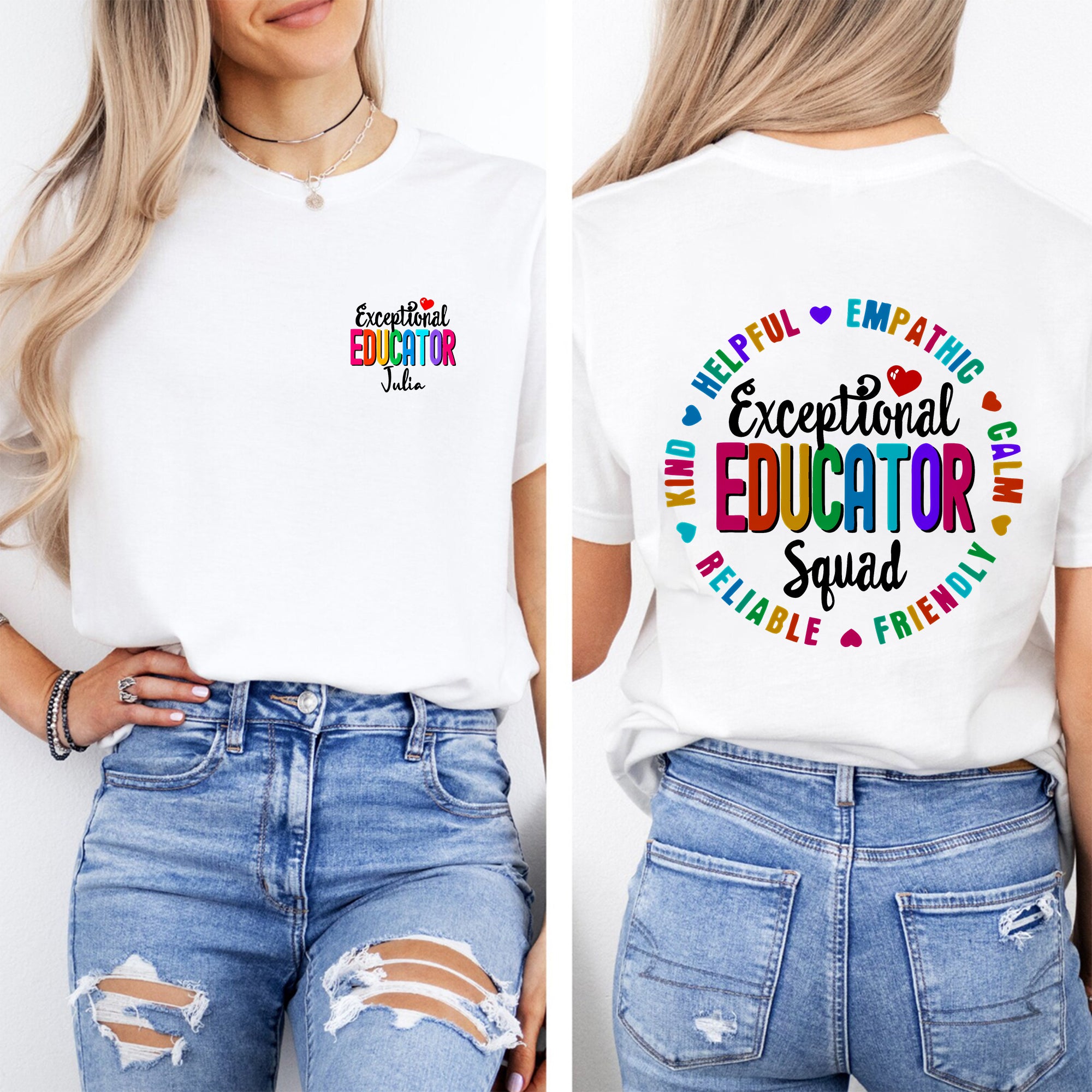 Personalized Name Exceptional Educator Squad Helpful Empathy Double Printed T-shirt