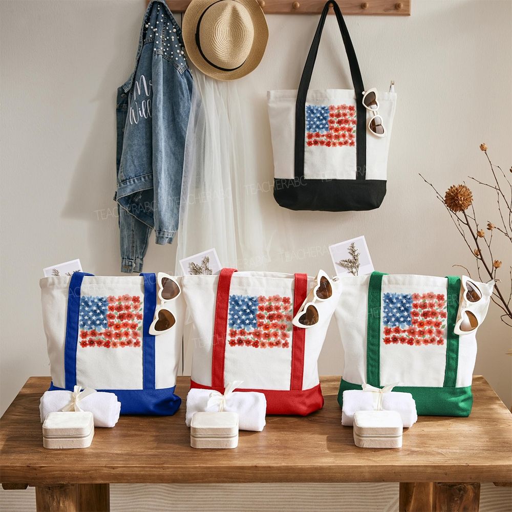 Flag Flower Color-blocked Canvas Bag