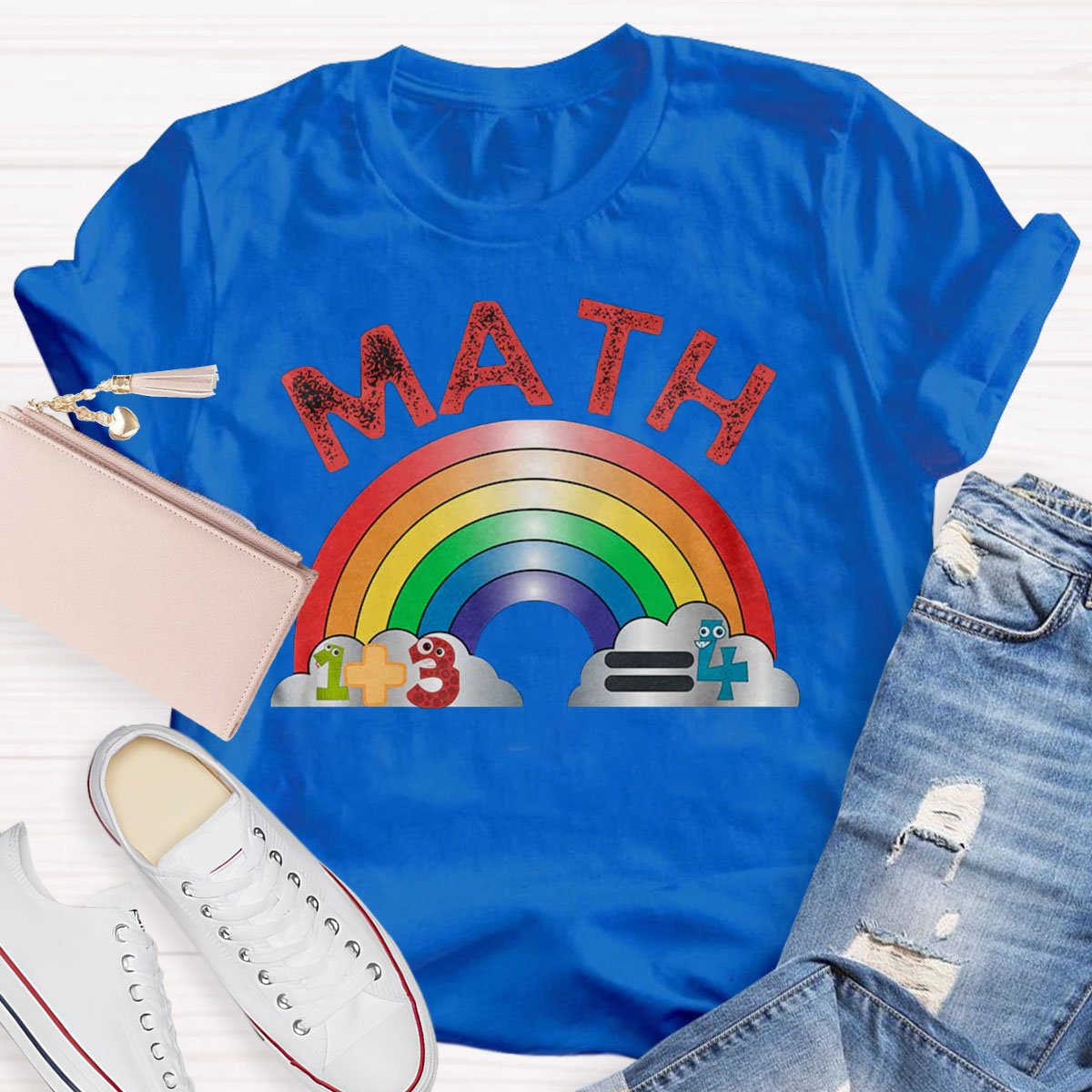 Math Teacher With Rainbow Print Short Sleeve T-shirt