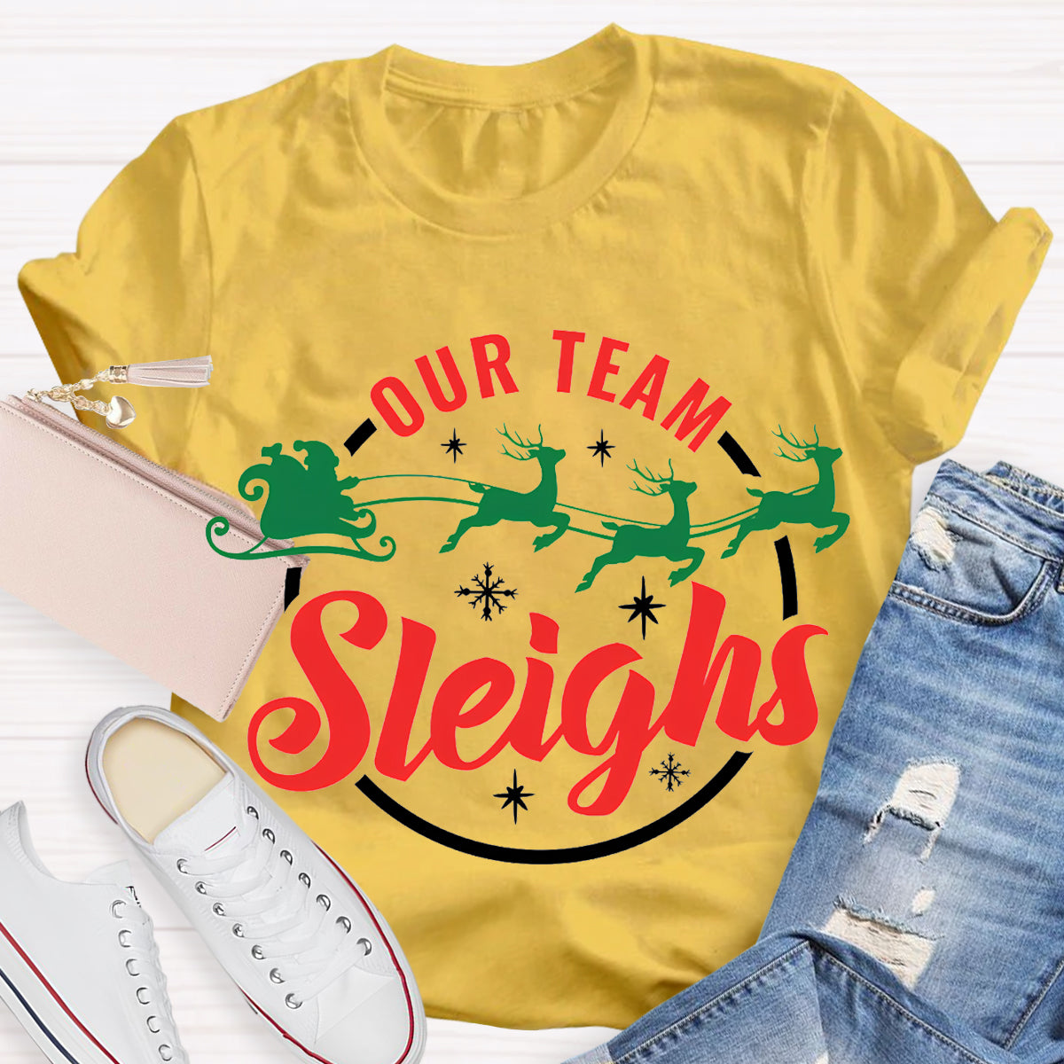 Our Team Sleighs Snowflakes And Christmas Elk T-shirt