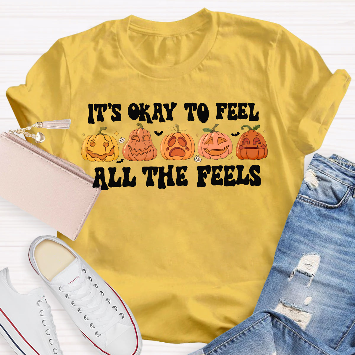 It'S Okay To Feel All The Feels Five Cute Pumpkins T-shirt