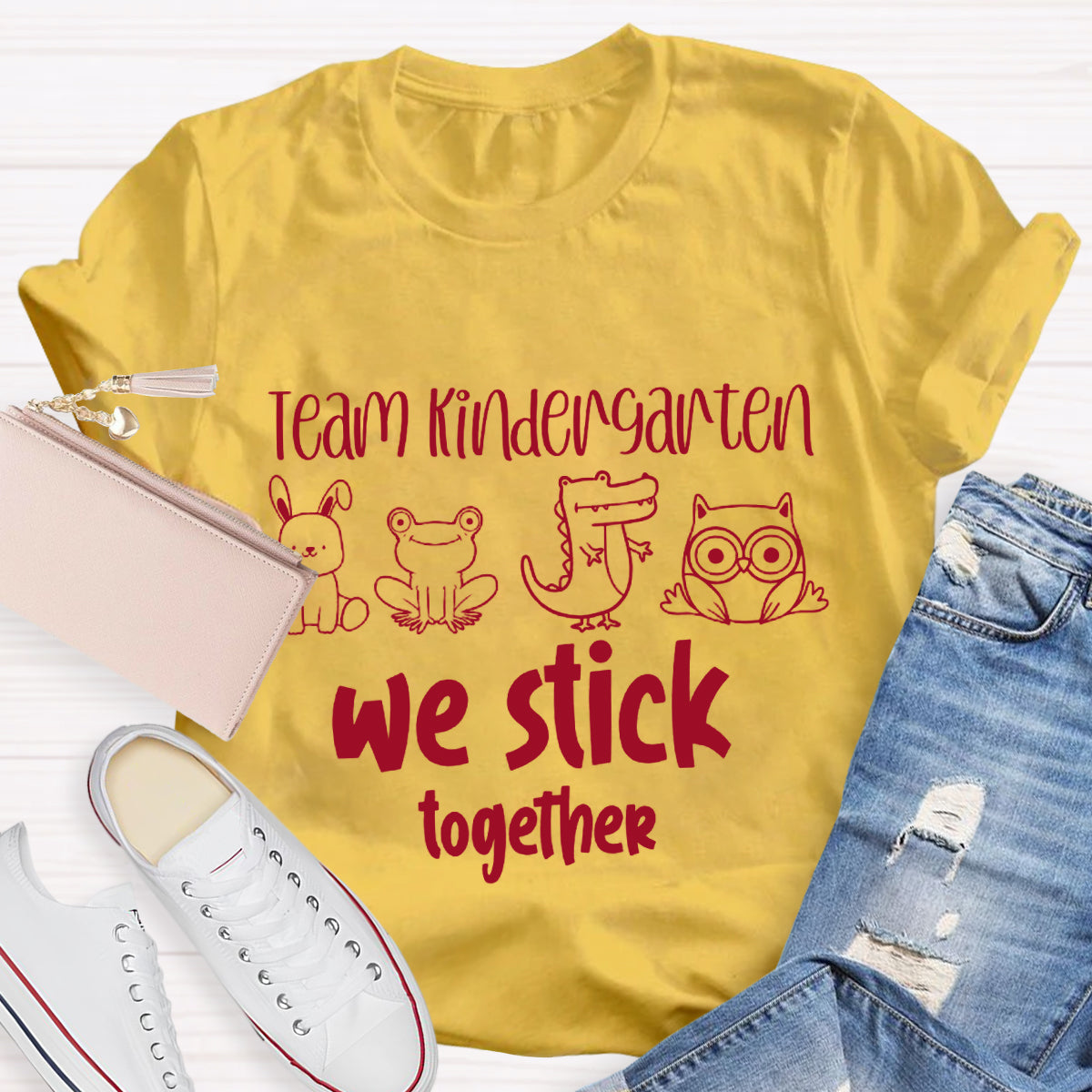 Personalized Grade Kindergarten Team We Stick Together T-Shirt