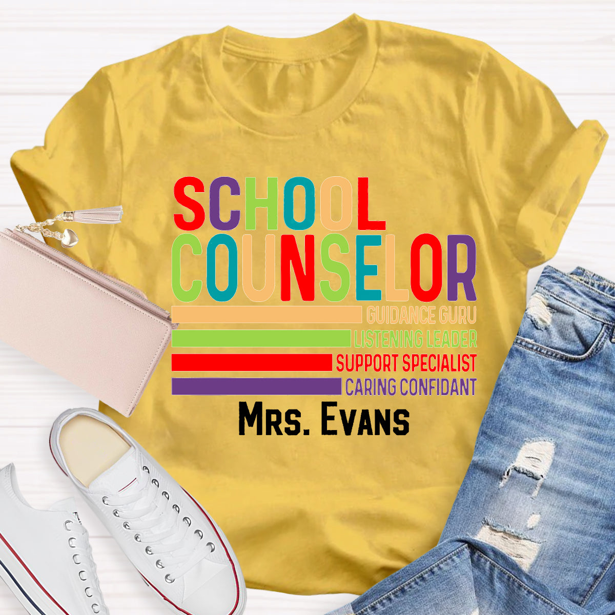 Personalized Name School Counselor Guidance Gure Listening Leader Support Specialist T-shirt
