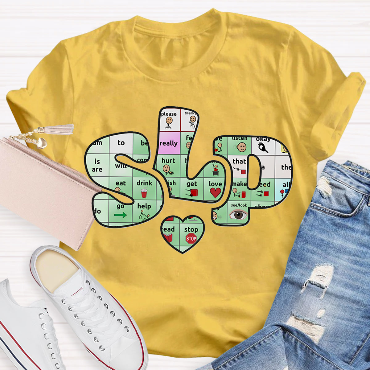 SLP Alphabet Fonts And Hearts T-shirt