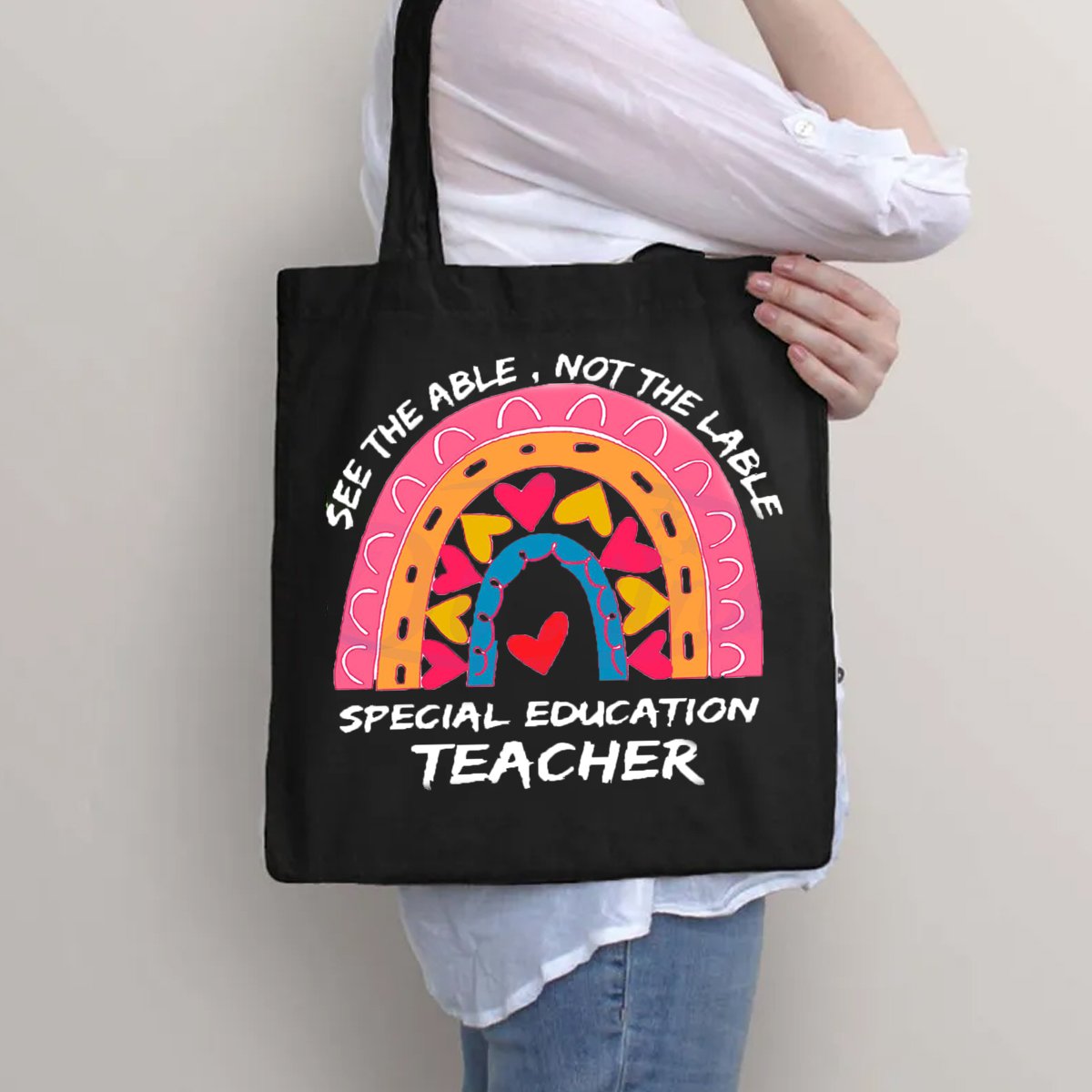 Special Education Heart Rainbow Tote Bag