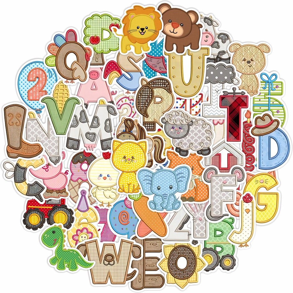 50 Diy Embroidered Early Childhood Digital Animal Stickers