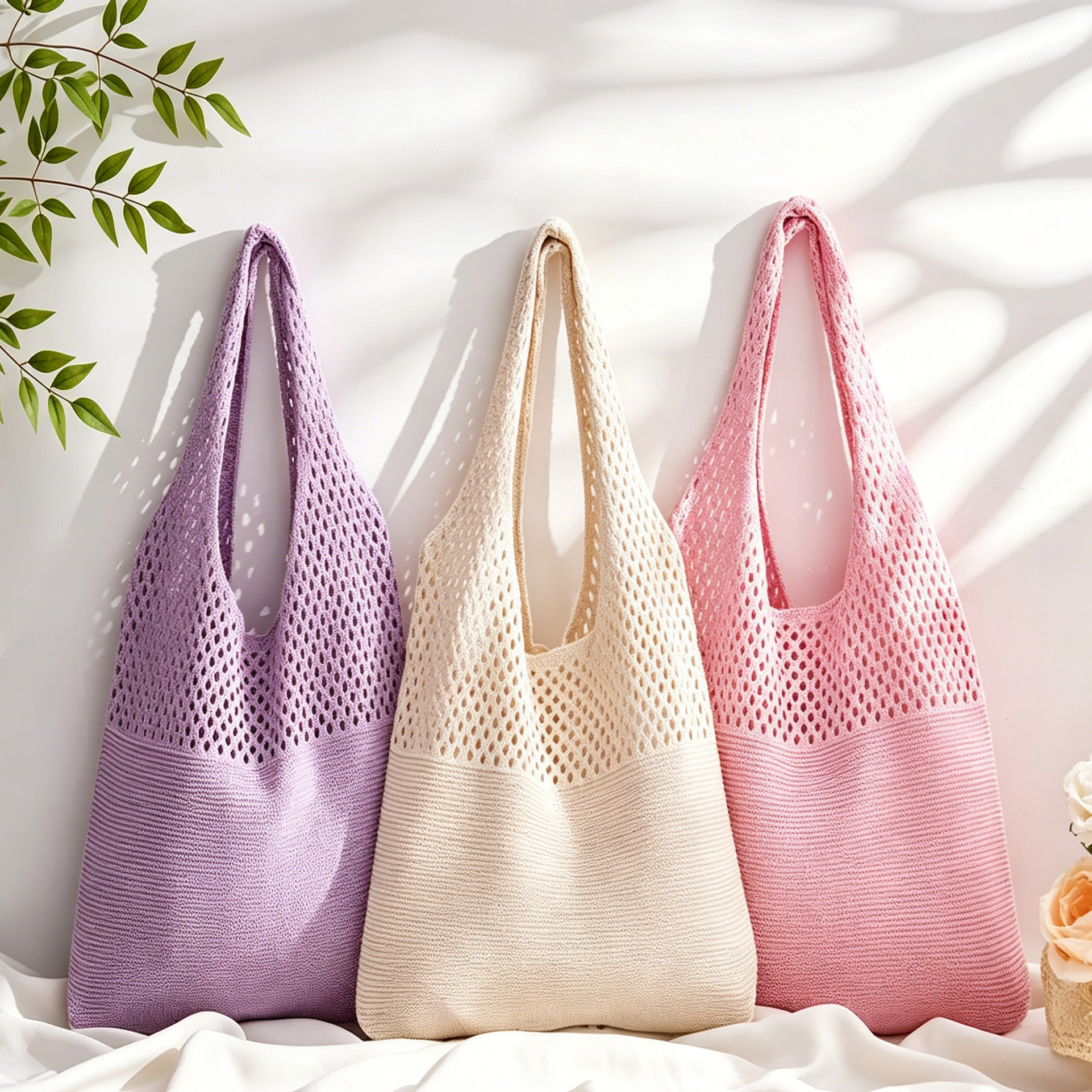 Woven Knit Solid-Color Crossbody Handbag