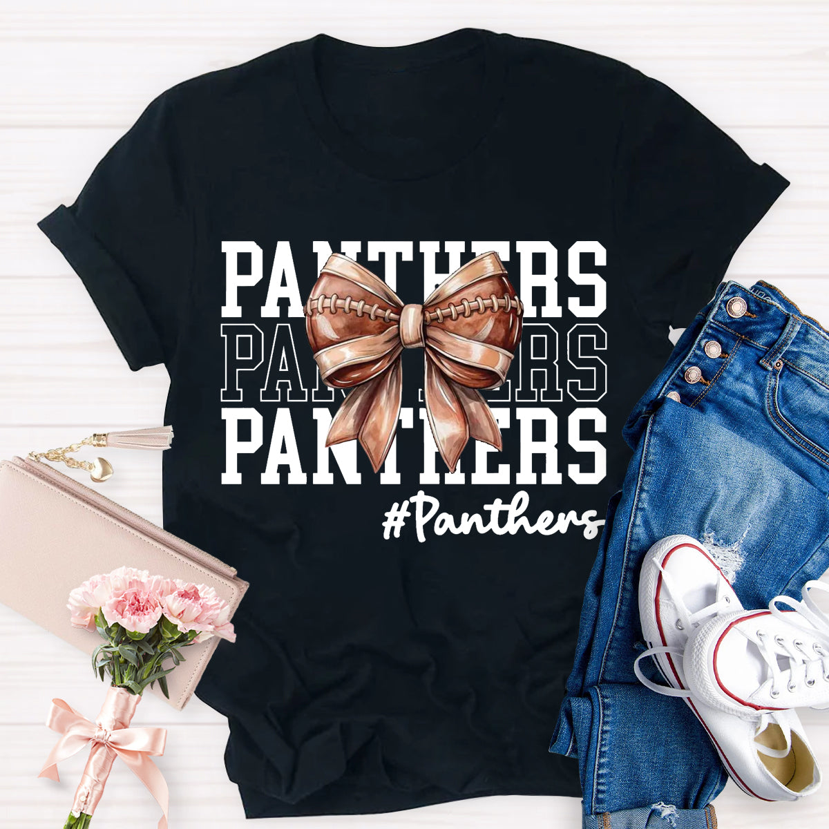Cheer Mascot Panthers Bow T-Shirt