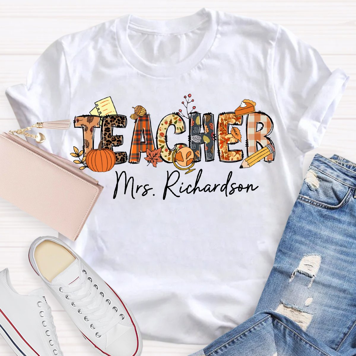 Personalized Teacher Name Fall Season T-shirt