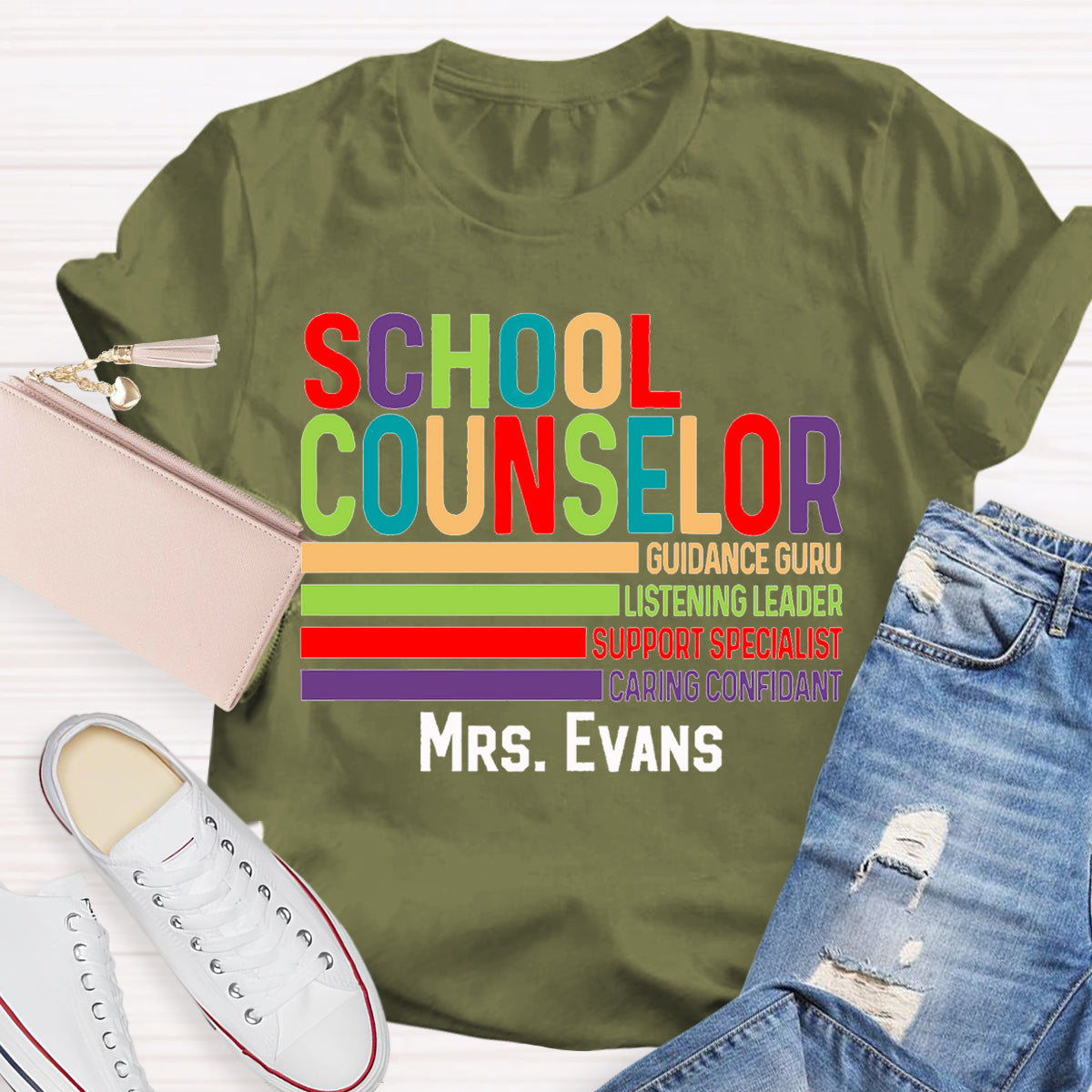 Personalized Name School Counselor Guidance Gure Listening Leader Support Specialist T-shirt
