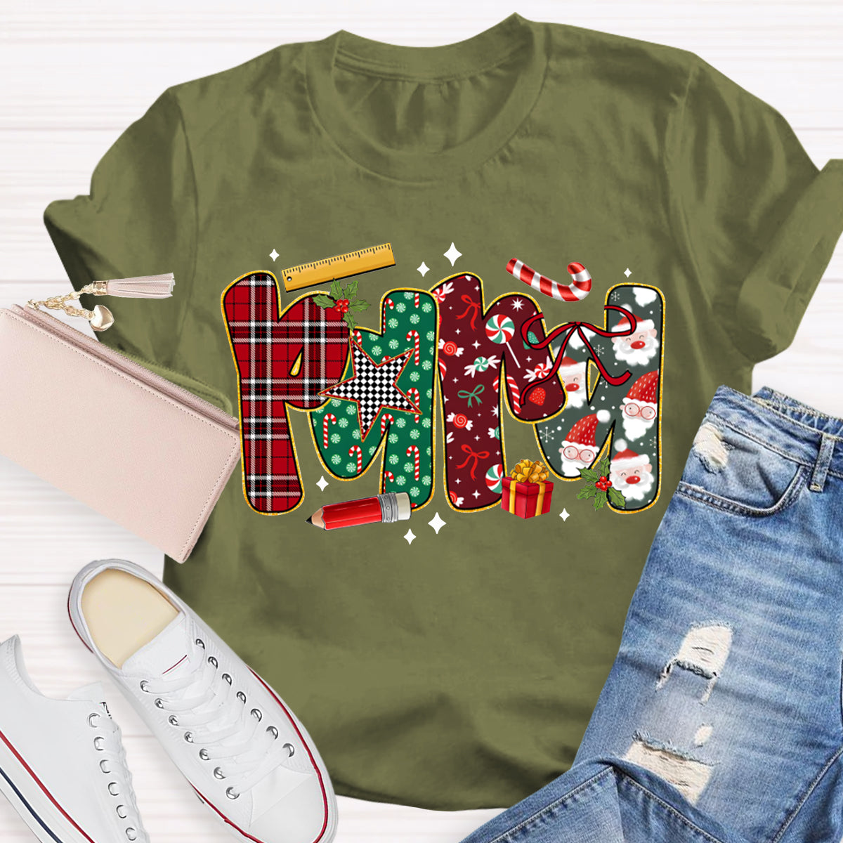 Para Colorful Christmas Atmosphere Font Christmas T-shirt