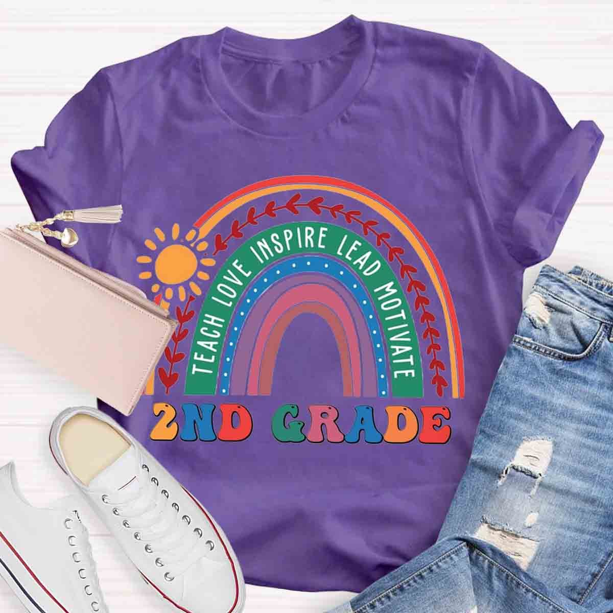 Personalized Grade Rainbow Teachers Love Inspire T-Shirt