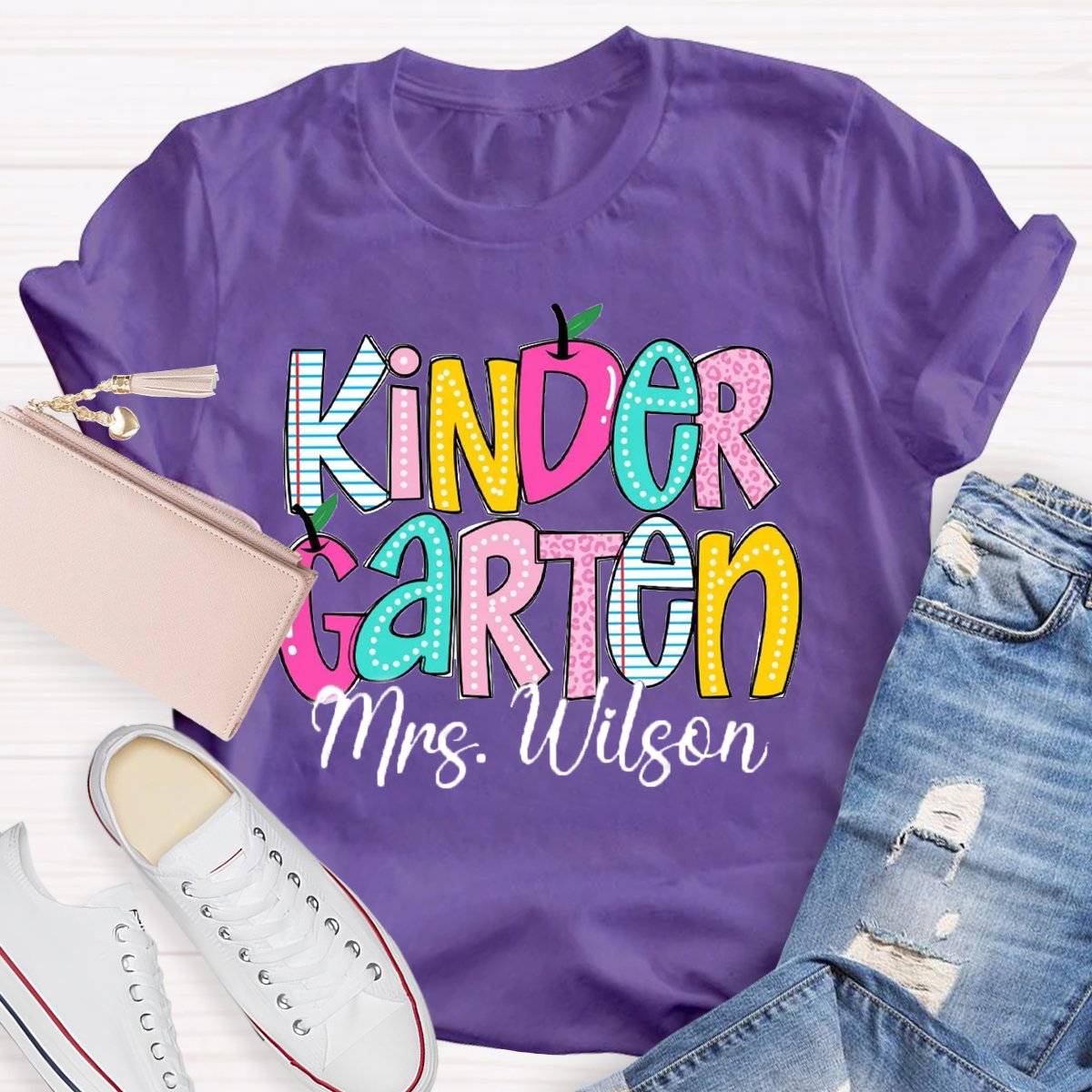 Personalized Grade And Name Colorful Apple T-Shirt