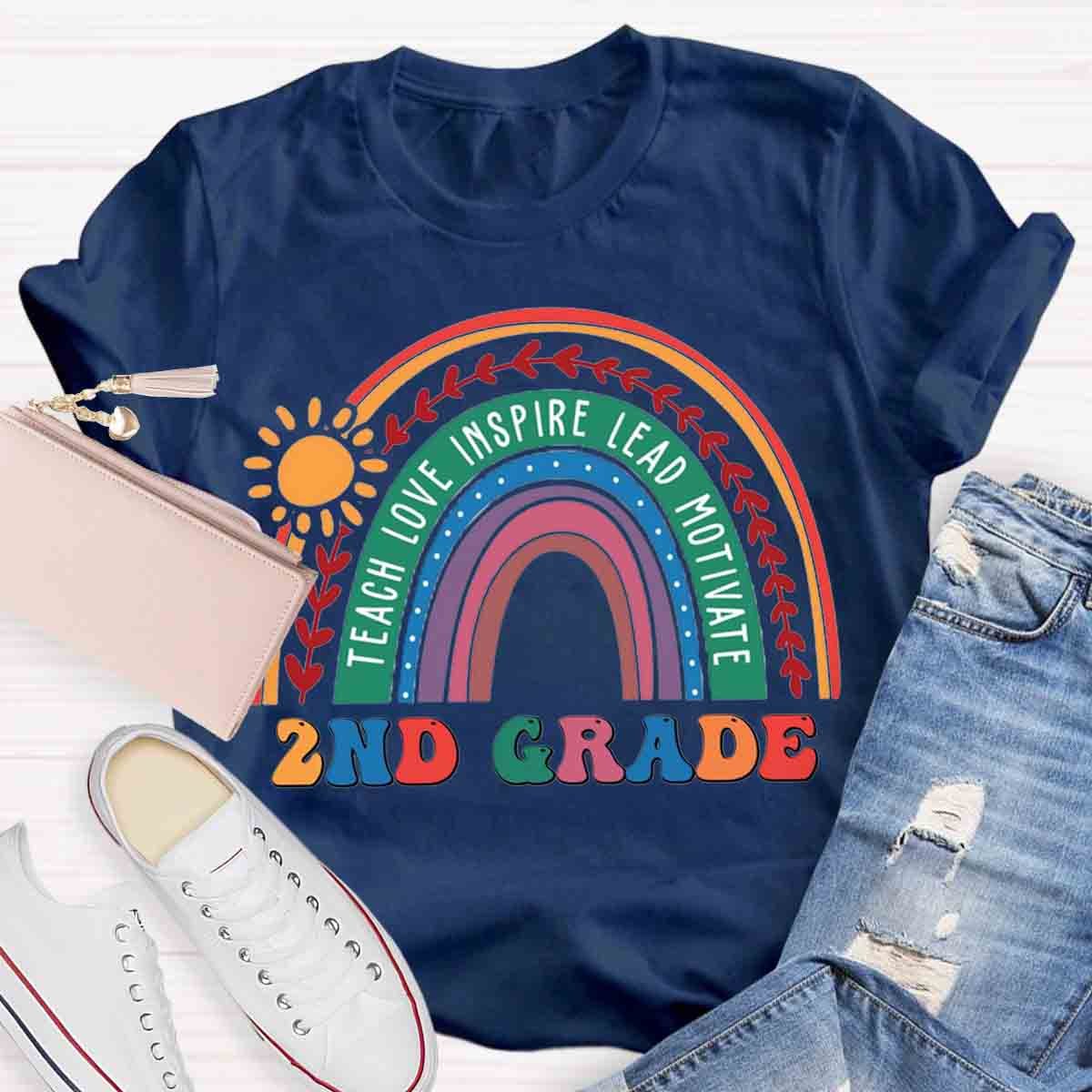 Personalized Grade Rainbow Teachers Love Inspire T-Shirt
