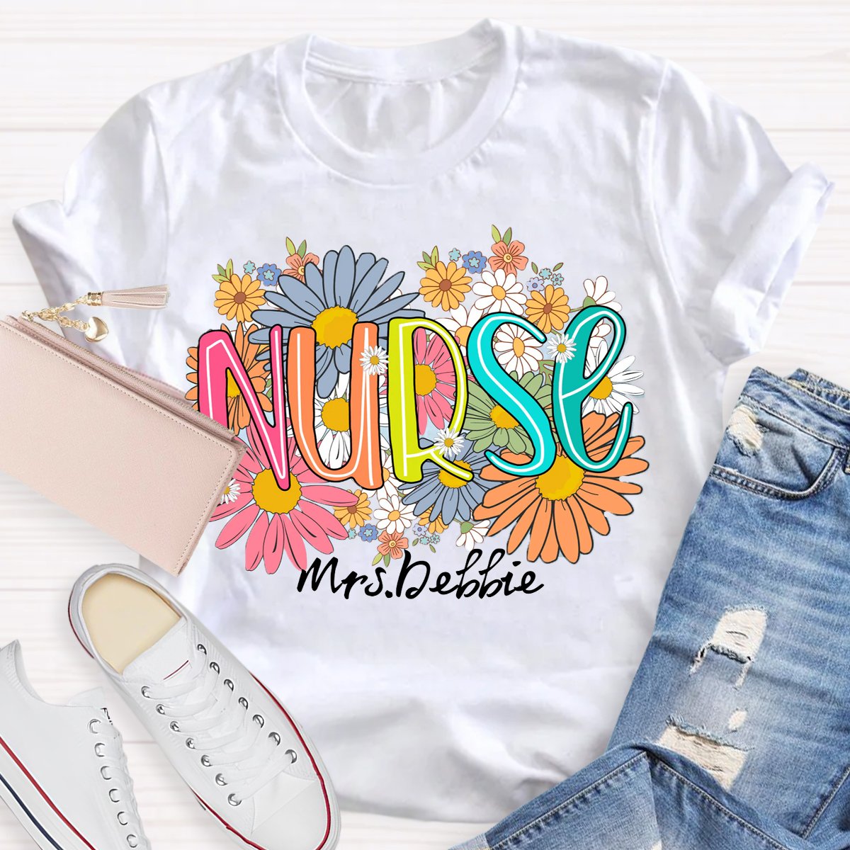 Personalized School Nurse Wild Flowers Nurse T-shirt