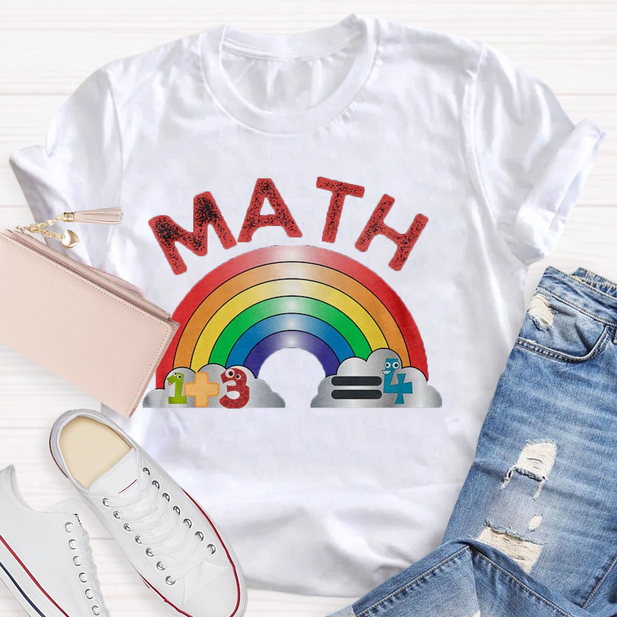 Math Teacher With Rainbow Print Short Sleeve T-shirt