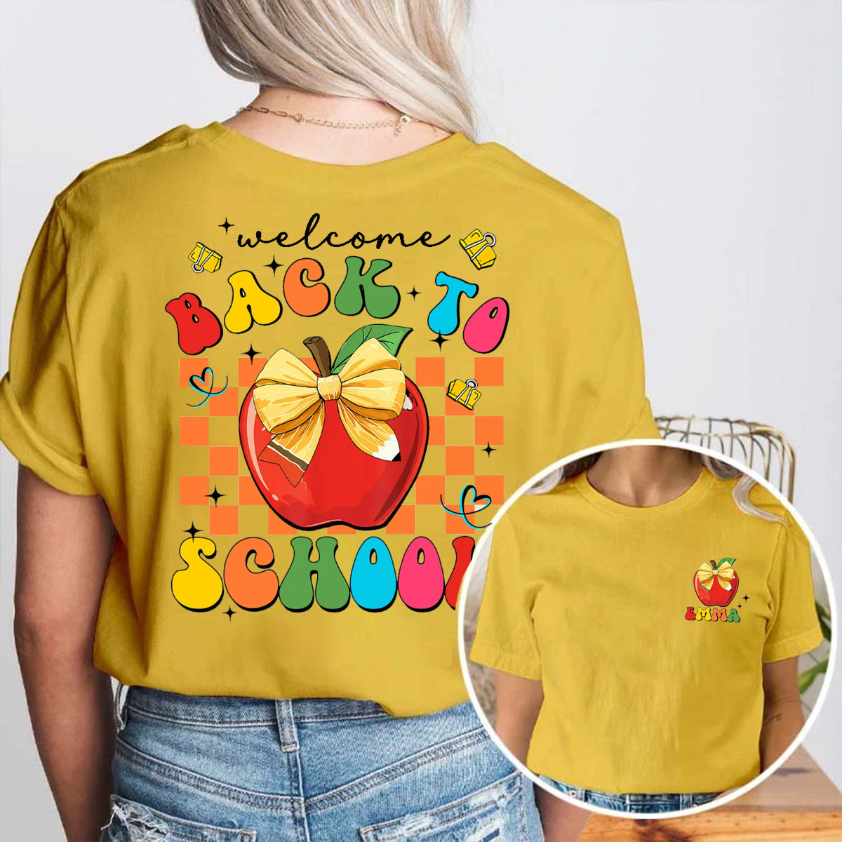 Personalized Name Welcome Back To School Double Printed T-shirt
