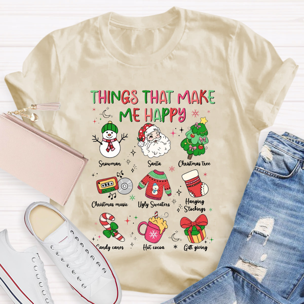 Things That Make Me Happy Snowman Christmas Tree T-Shirt