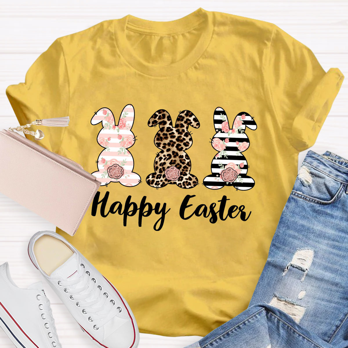 Happy Easter Cute Live Floral Bunny Teacher T-Shirt