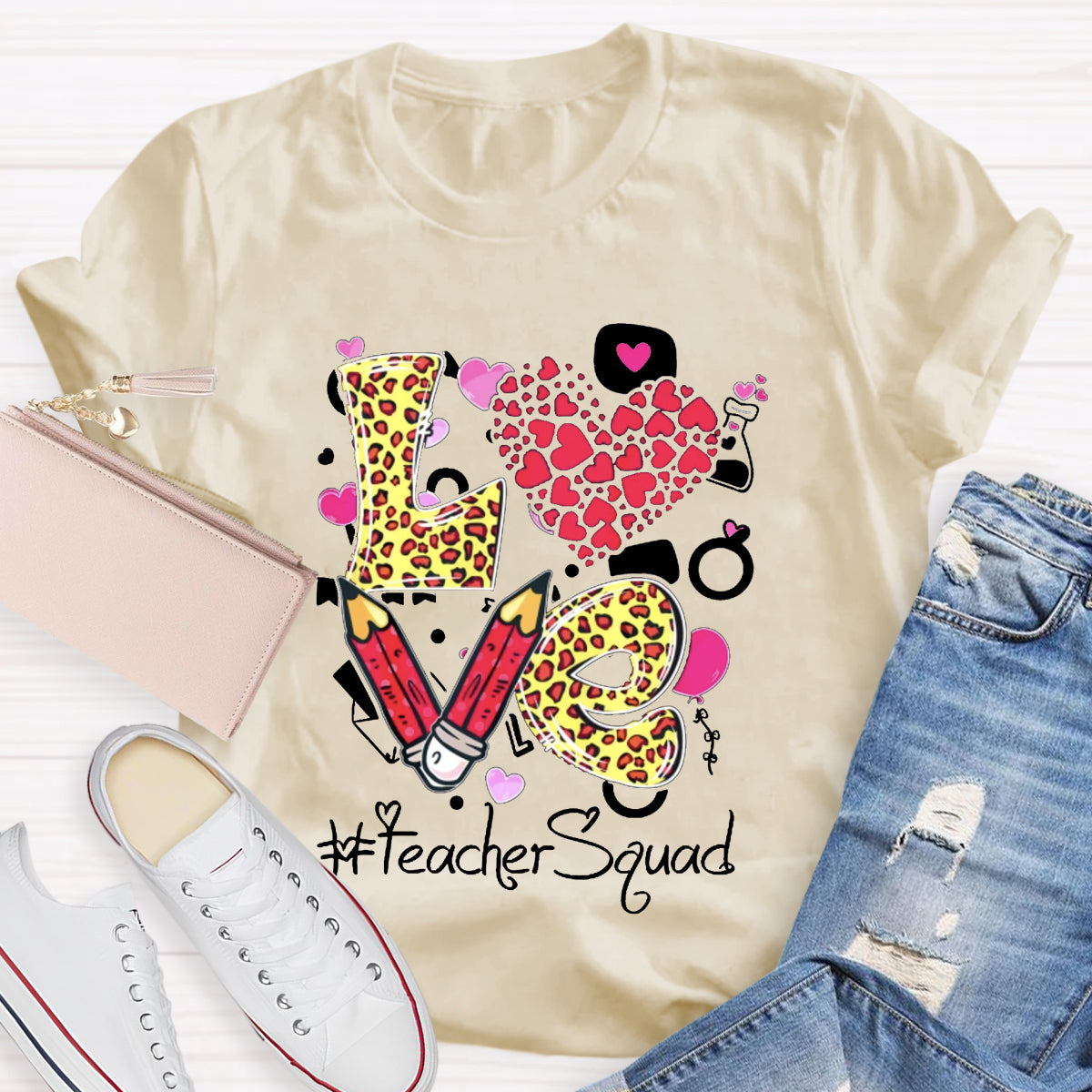 Pink Love Teacher Squad T-Shirt