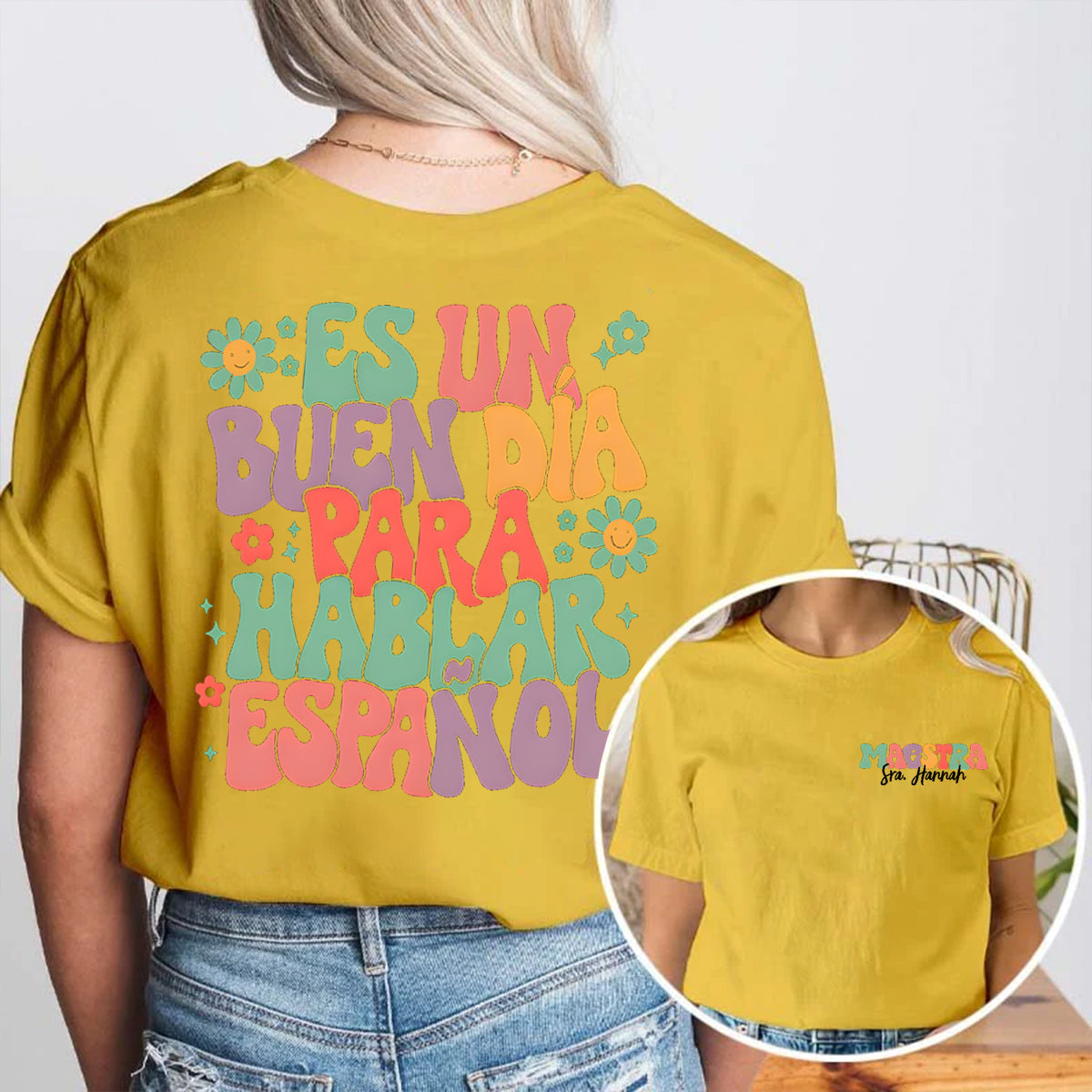 Personalized Name Maestra Para Double Printed T-shirt
