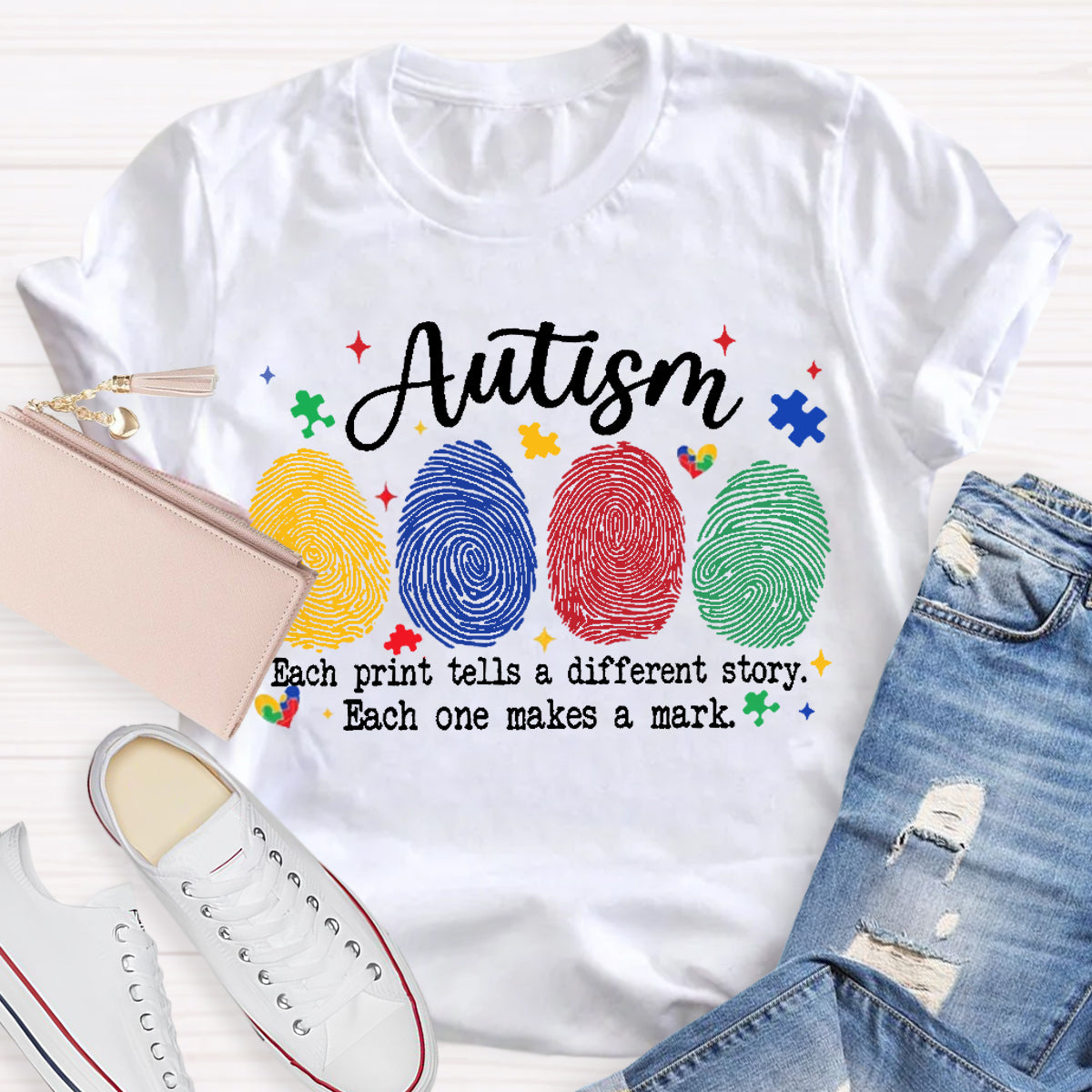 Autism Each One Makes A Mark Teacher T-Shirt
