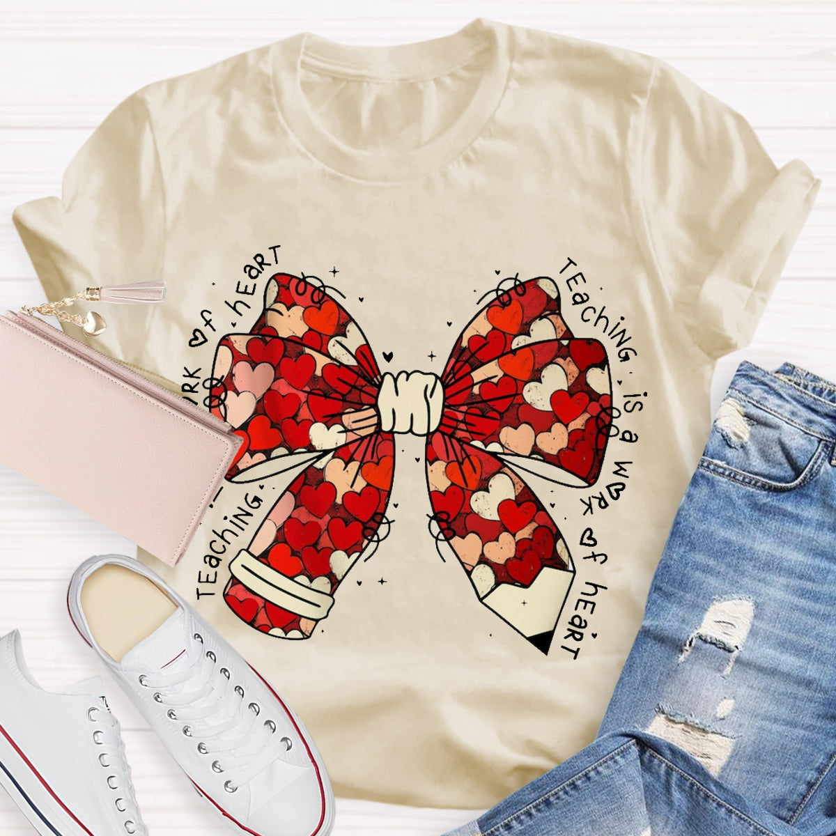Teacher Valentine Coquette Bow Pencil T-Shirt