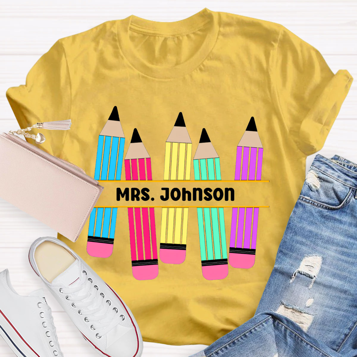 Personalized Name Pencil Teacher T-Shirt