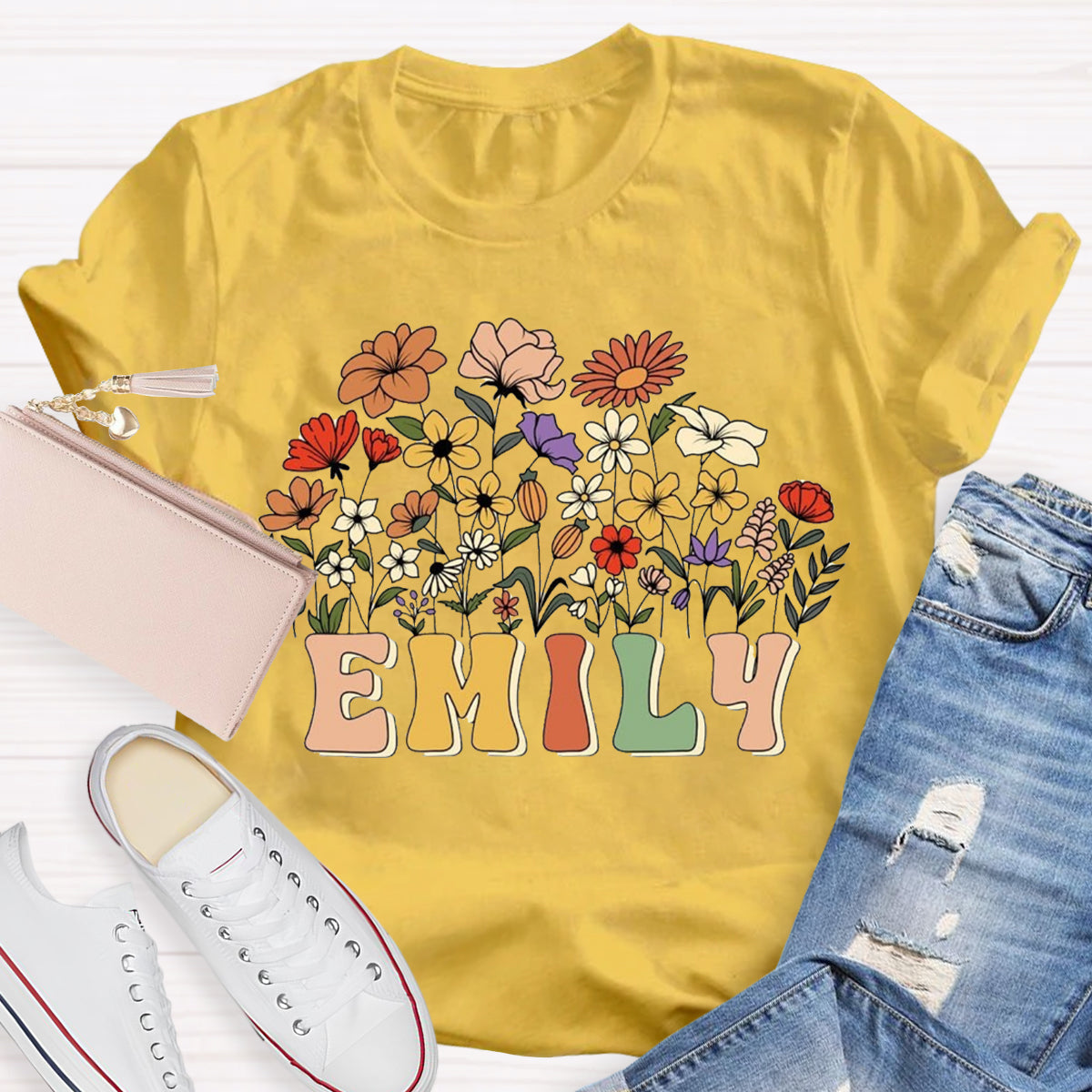 Personalized Teacher Name Floral T-Shirt