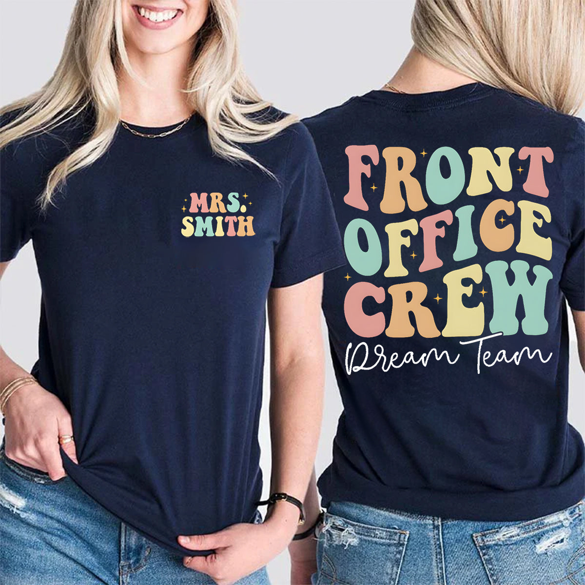 Personalized Name Front Office Crew Double Printed T-shirt