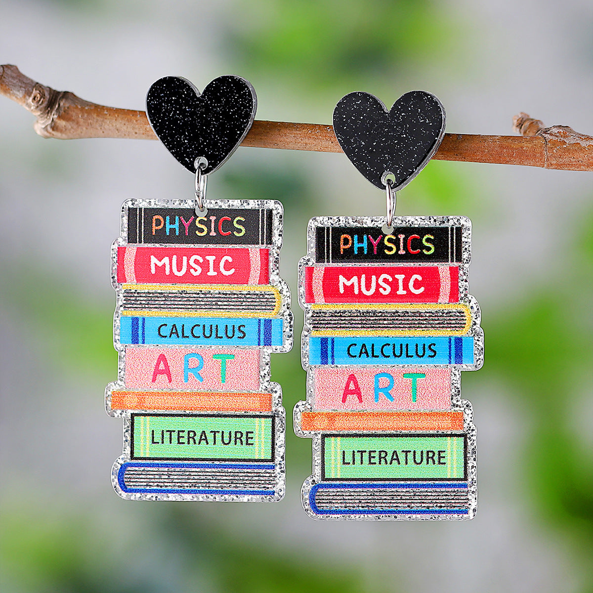 Sequined Apple Book Ruler Rainbow Earrings