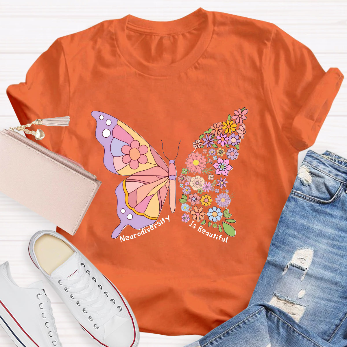 Neurodiversity Is Beautiful Floral Butterfly Teacher T-Shirt