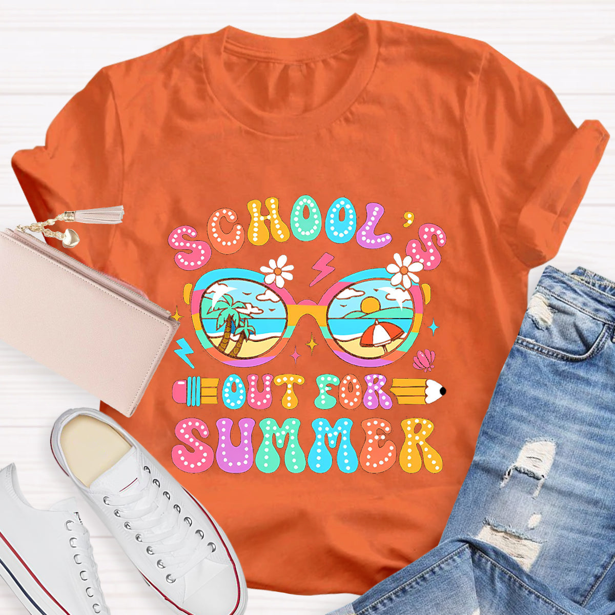 School's Out For Summer Beach Pencil Teacher T-Shirt