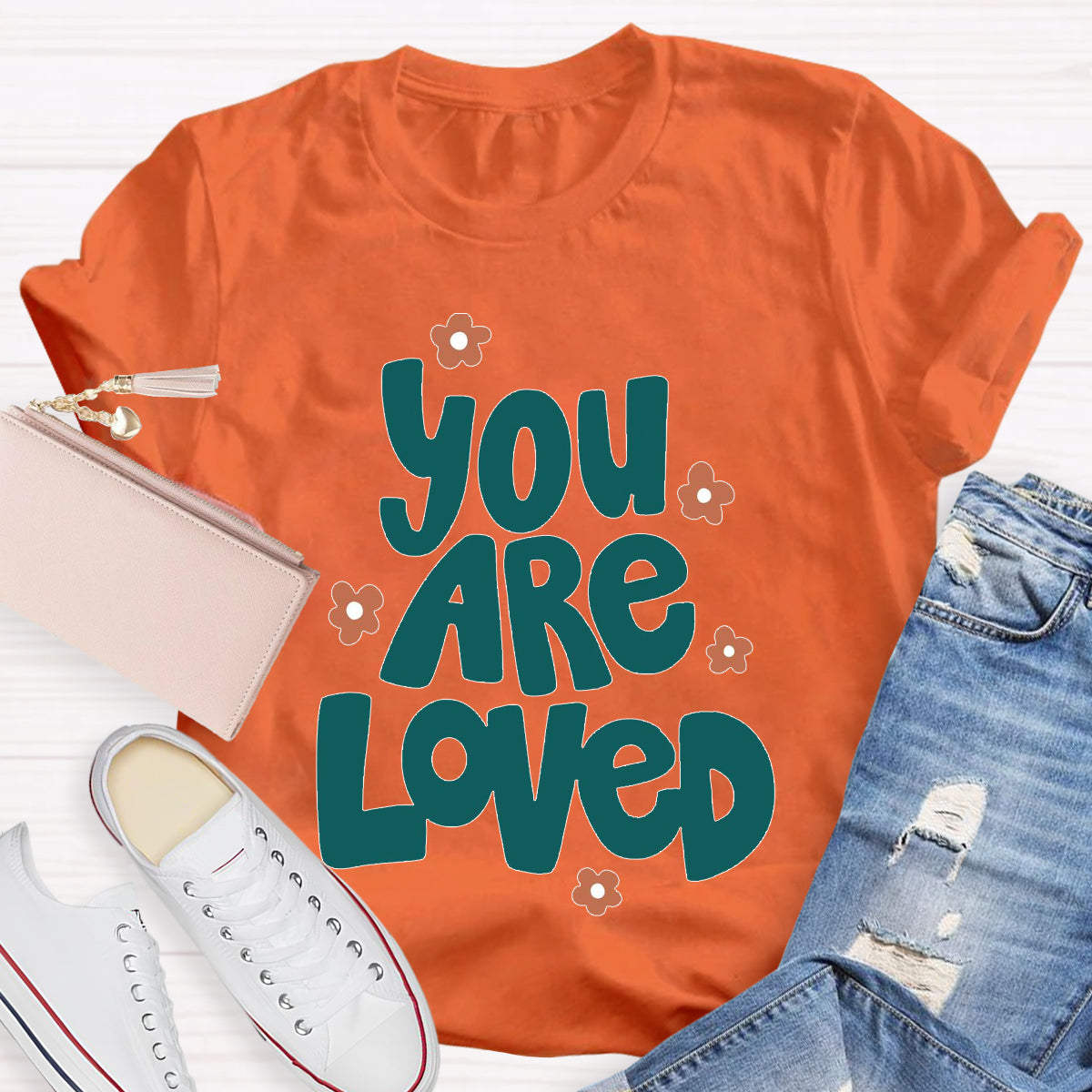 You Are Loved Pink Flower Teacher T-Shirt