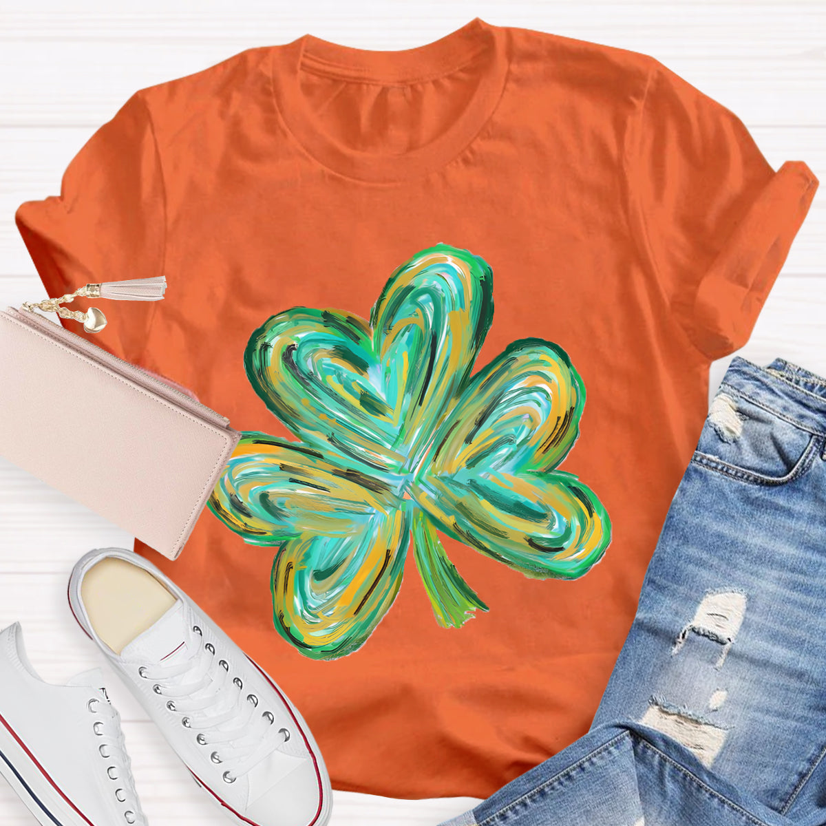 Colorful Clover St Patrick's Day Teacher T-Shirt