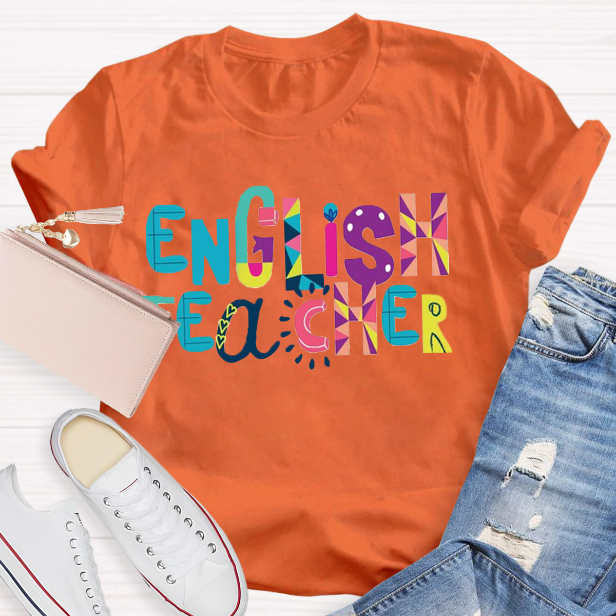 Artistic Color Block Design English Teacher T-Shirt