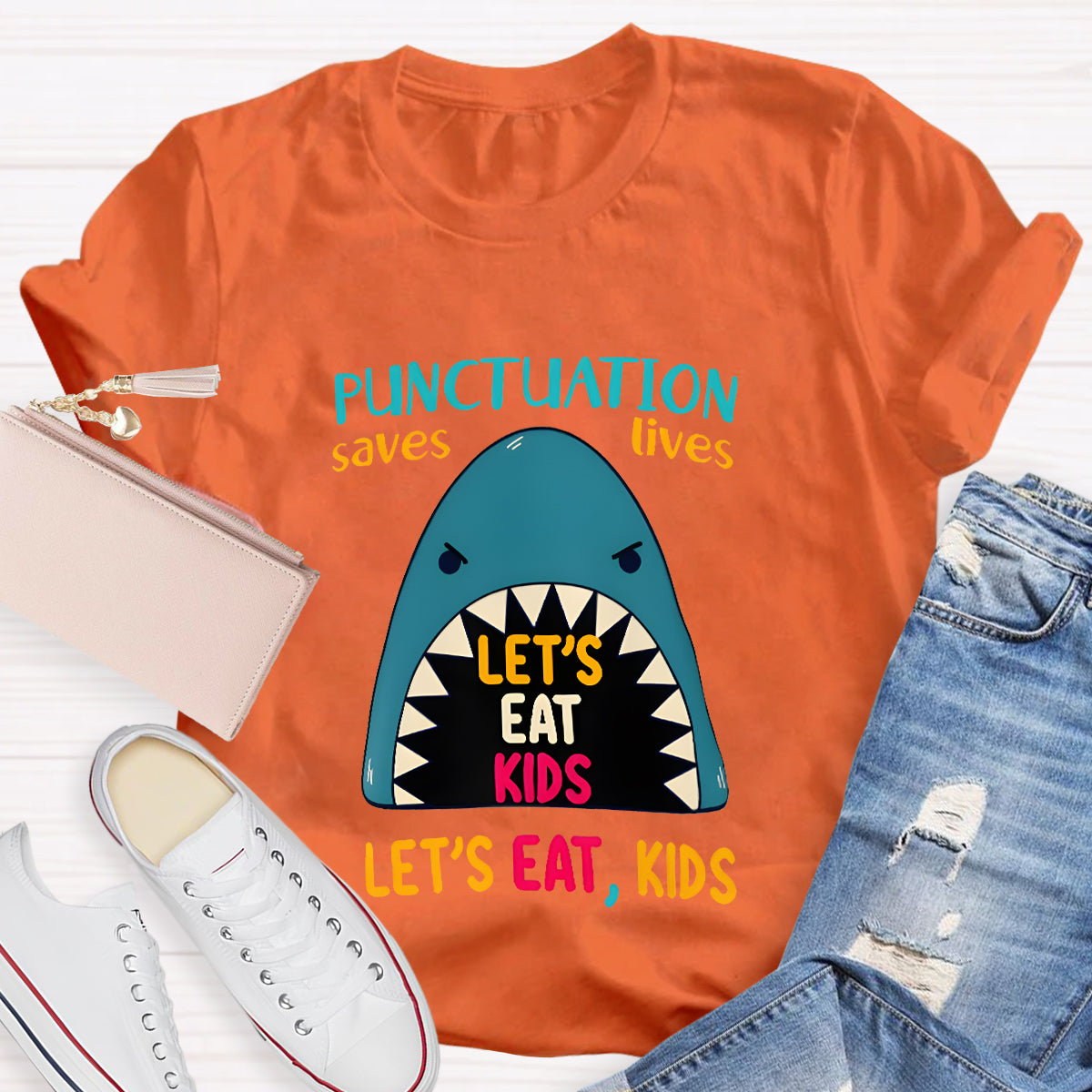 Punctuation Saves Lives The Blue Shark Teacher T-Shirt