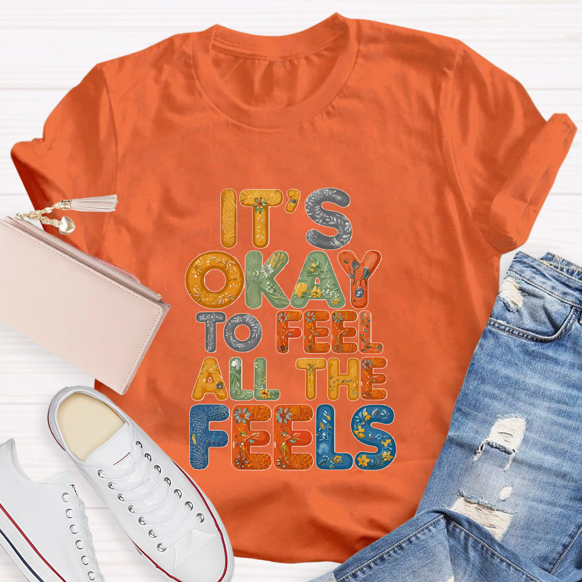 It's Okay To Feel All The Feels Retro Prints T-Shirt