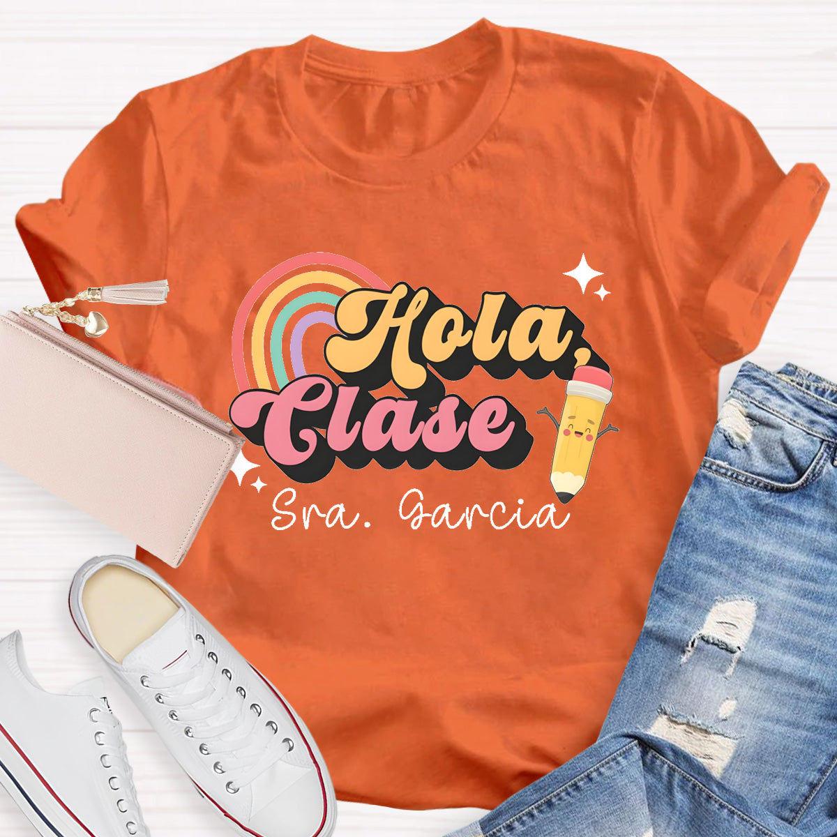 Personalized Name Hola Clase Spanish Teacher T-Shirt