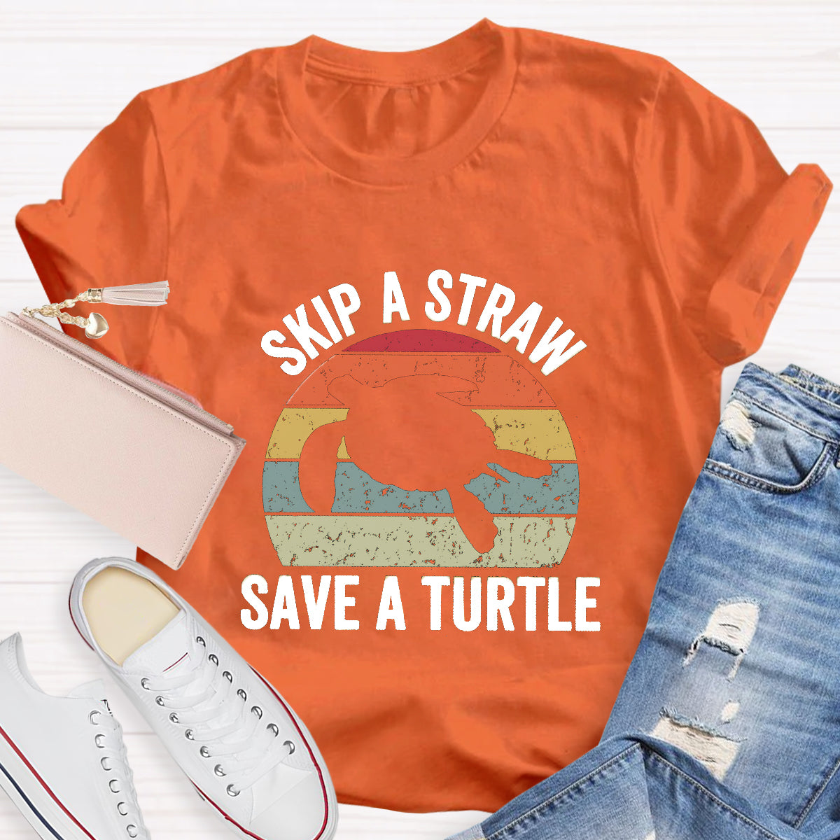 Skip A Straw Save A Turtle Earth Day T-Shirt