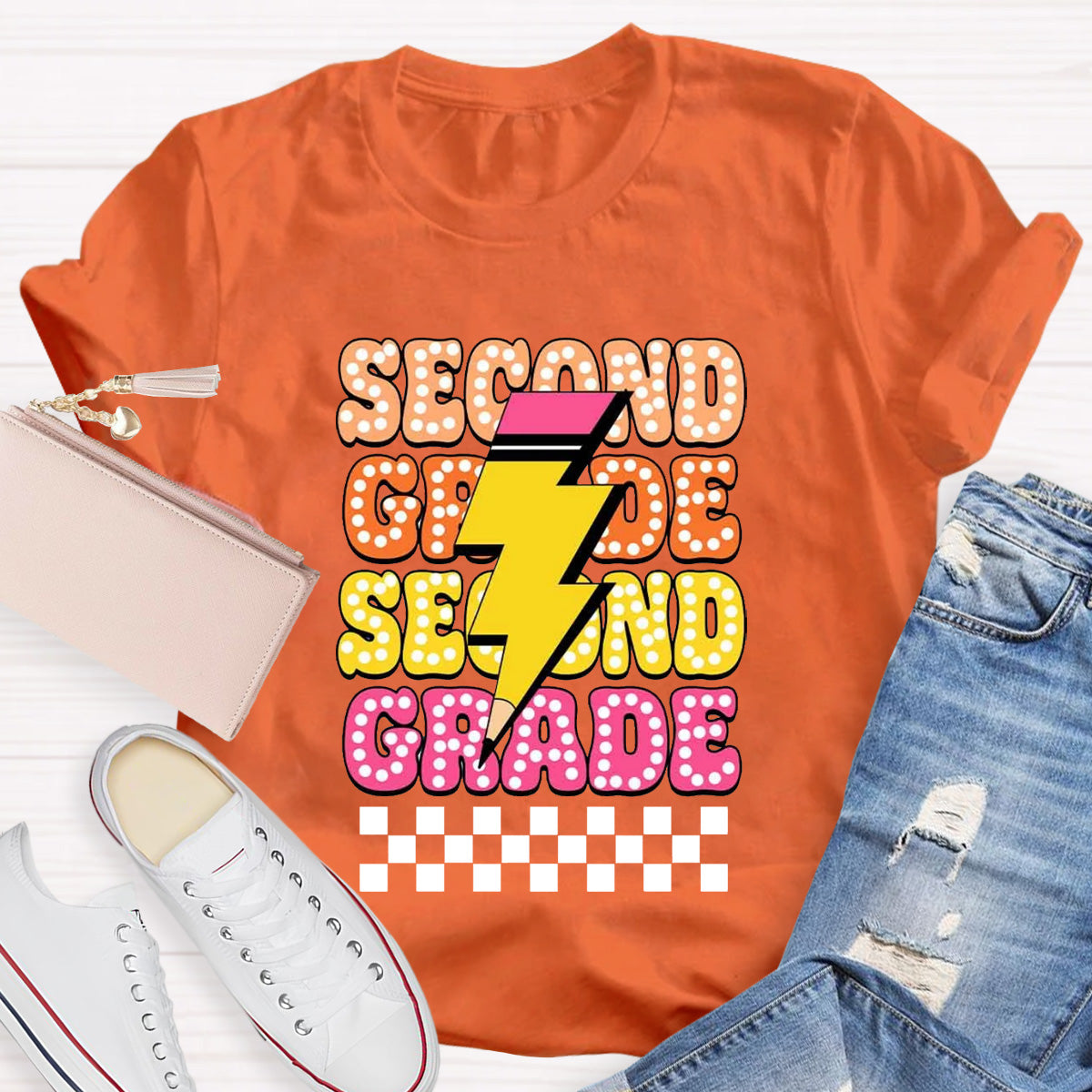 Personalized Grade Pencil Teacher Second Grade T-Shirt