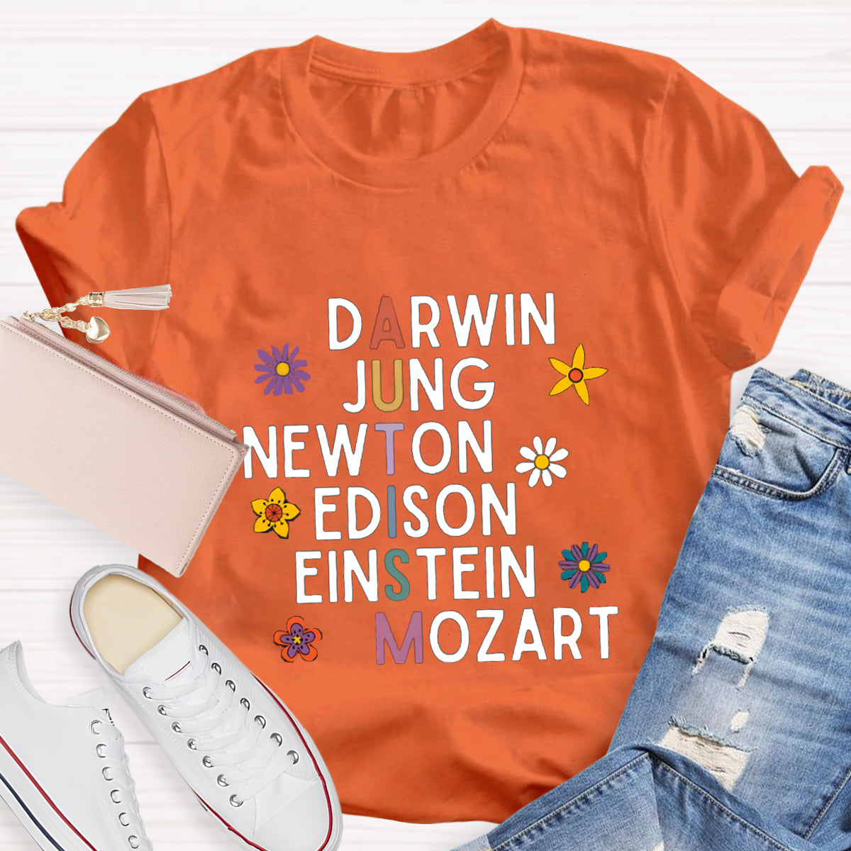 Darwin Jung Newton Einstein Edison Mozart Autism Teacher T-Shirt
